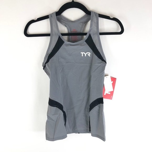 TYR Womens Carbon Tank Top Triathlon Moisture Wicking UPF 50+ Gray Black XS - Picture 1 of 5